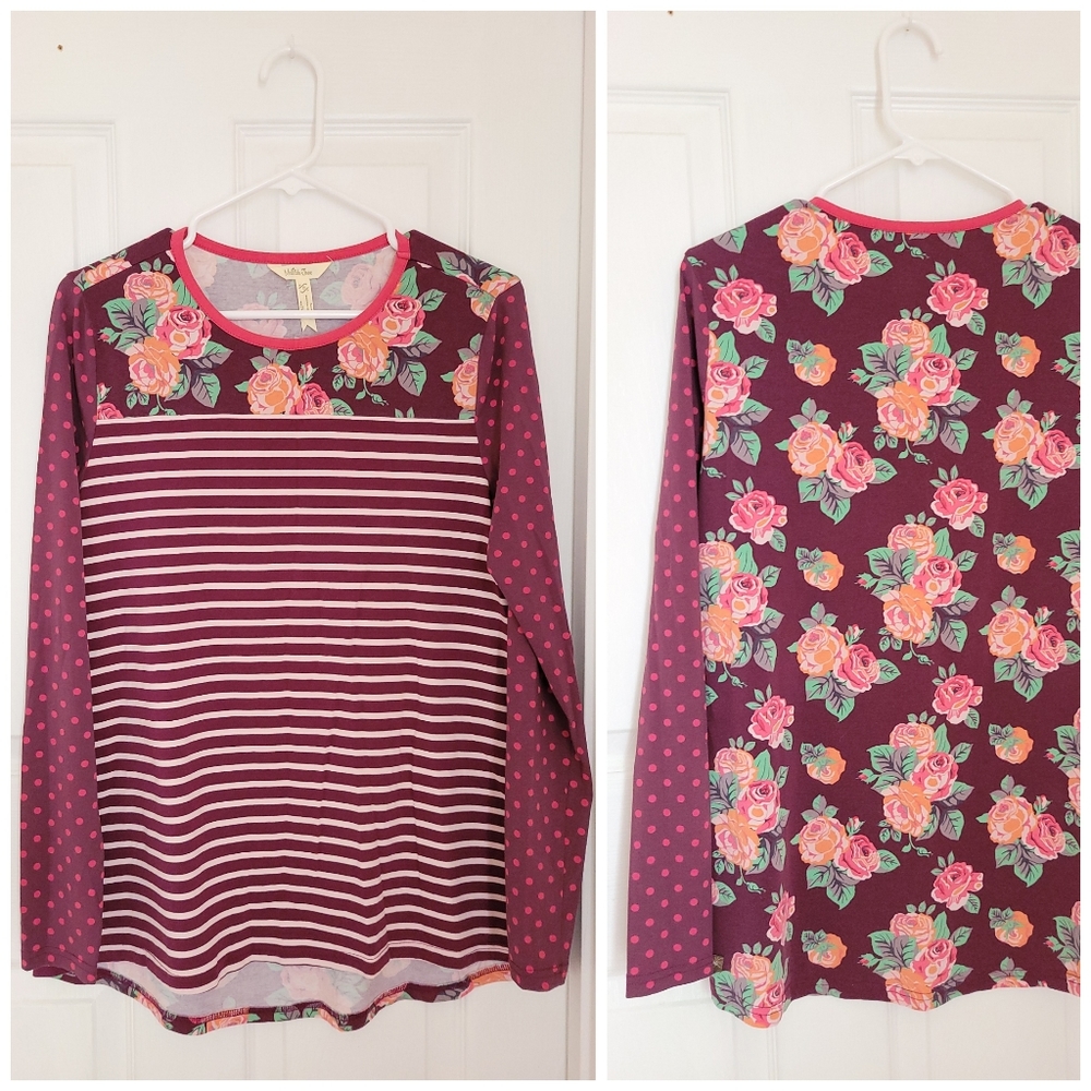 Matilda Jane Striped Floral-back Top Small